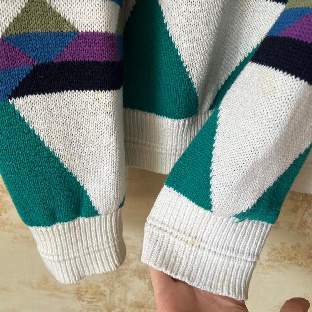 Vintage 90s Jantzen Geometric Sweater | Heavyweight Colorblock Knit | XL - Picture 4 of 8